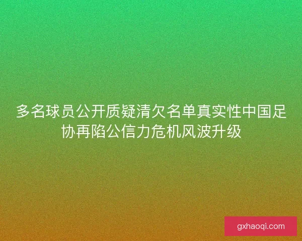 多名球员公开质疑清欠名单真实性中国足协再陷公信力危机风波升级